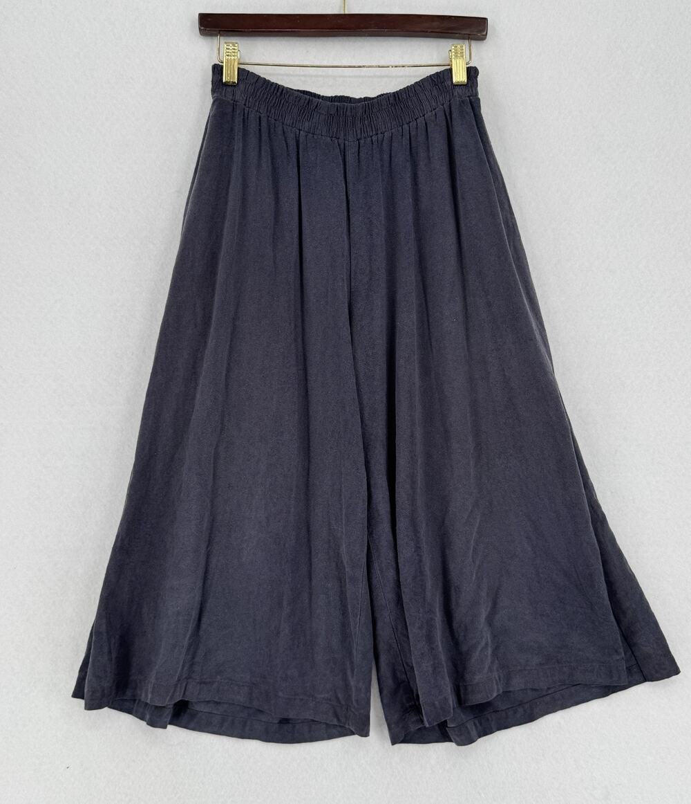 Black Crane Womens Black Raw Silk Elastic Waist Wide Leg Culotte Pants Sz S